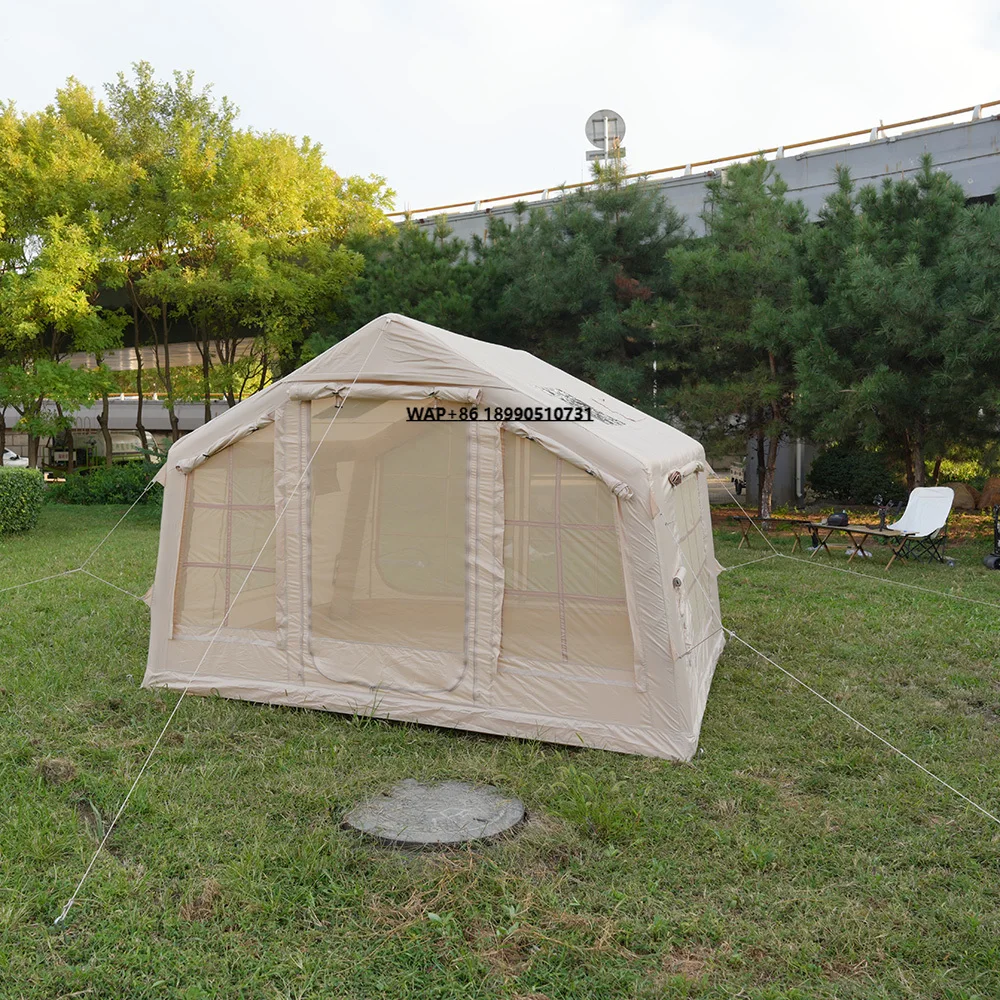 

Inflatable Outdoor Tent 8 Square Meters Khaki Camping Tents with Skylight Large Space for 4-6 People Rainproof Sturdy Portable