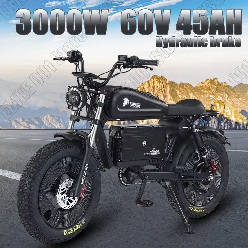 Electric Bicycle Black warrior 3000W 60V 45AH Motorbikes Ebike Adult Road 20inch Fat Tire Mountain Hydraulic brake Electric Bike