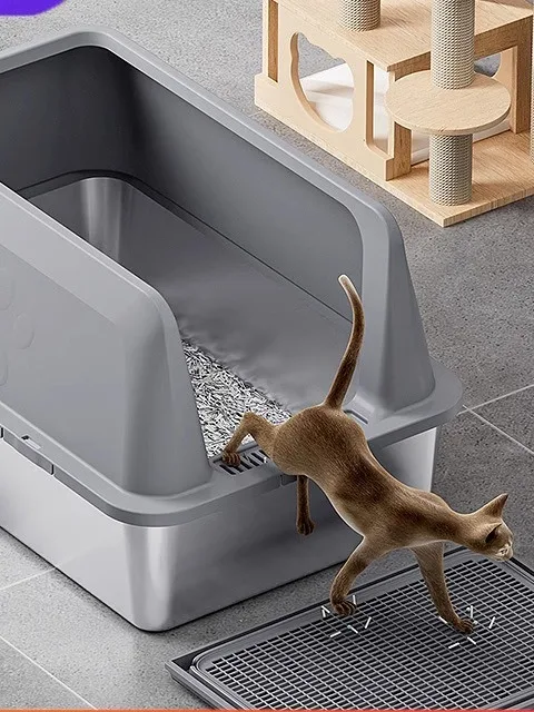 

Большой лоток для туалета для животных из нержавеющей стали со съемным входом сверху, предотвращающий разбрызгивание, подходит для [типа животных]