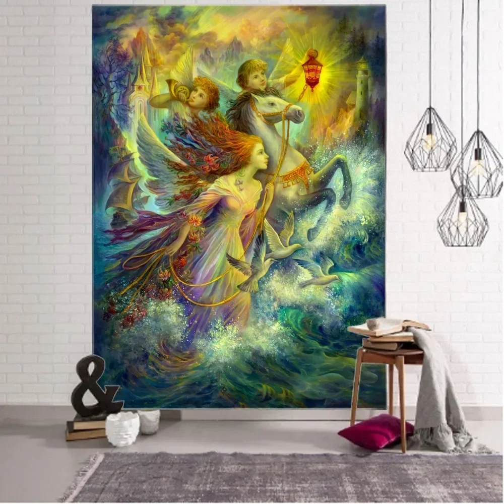 

Vintage oil painting art printing tapestry angel Jesus art blanket hanging on the wall home living room bedroom decoration