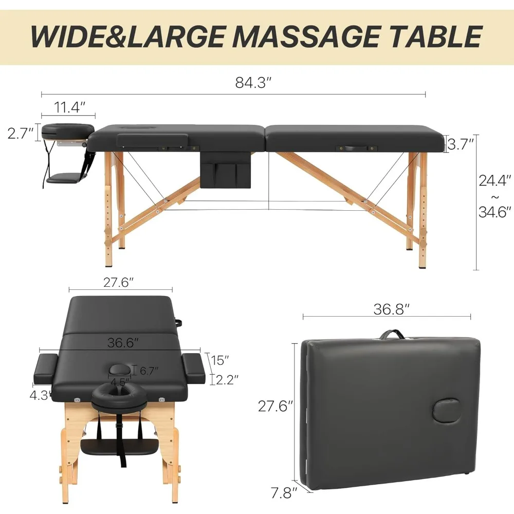 Memory Foam Massage Table Premium Portable Foldable Massage Bed Height Adjustable, 84 Inches Long 28 Inchs