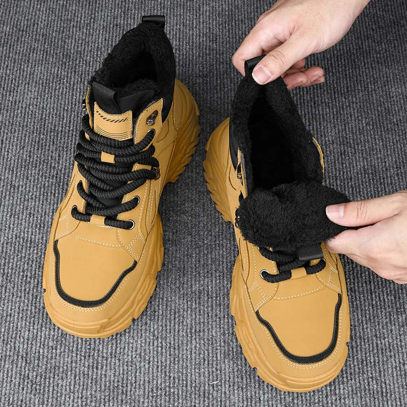 

Высокие зимние мужские туфли 2025 года, теплые хлопчатобумажные туфли, туфли для папы на меховой подкладке.