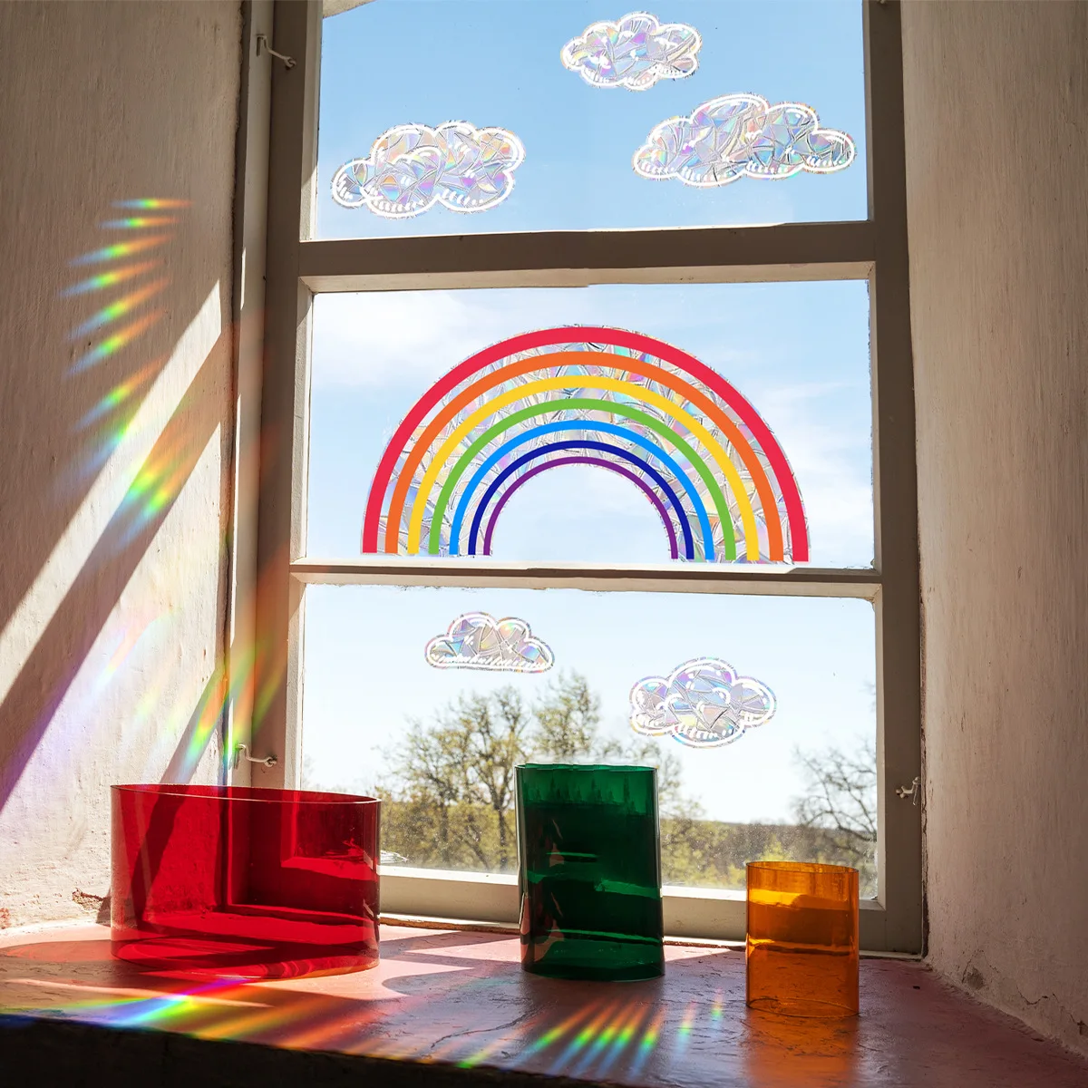 Rainbow Clouds, Sunlight Refraction, Dazzling Glass Display Windows, Home Decoration, Wall Stickers, Window Stickers