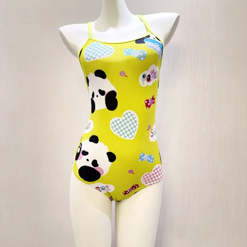 

New Sweet Cute Panda Print One Piece Swimsuit for Women Racing Sports Indoor Swimming Pool Swimsuit Girls Backless Swimwears