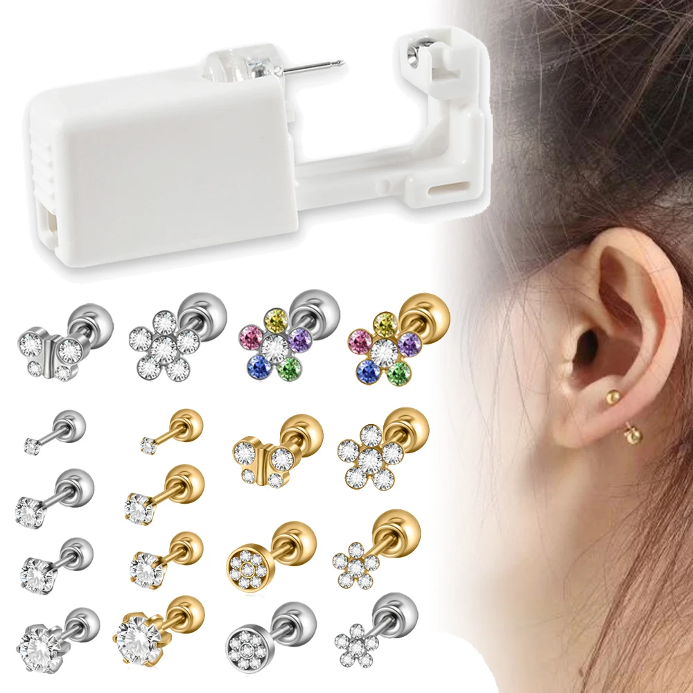 1PC Disposable Sterile Ear Piercing Unit Cartilage Tragus Helix Piercing Gun NO PAIN Piercer Tool with Safe Ball Buckle Set