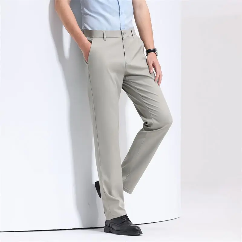 

New Fashion Men Slim Fit Straight Suit Pant Male Classic Business Casual Navy Blue Trousers Summer High Quality Breathable Pants