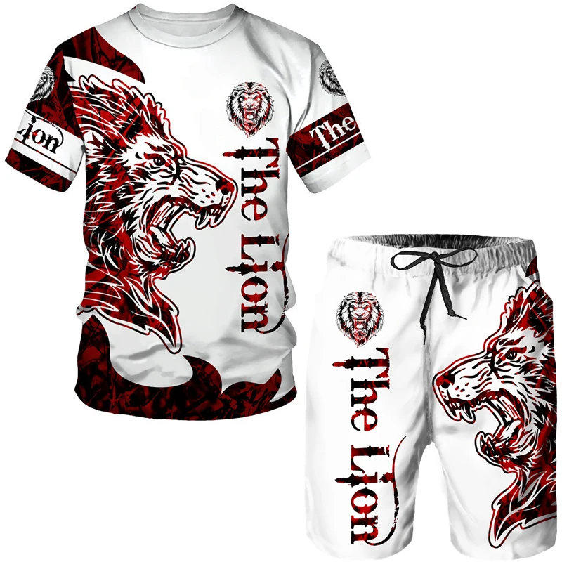 3D Printed Tiger Men's T-shirt Sets Fashion Short-Sleeve Lion Tracksuit Shorts O-Neck Outfit Leisure Summer Cool Male Beach Suit