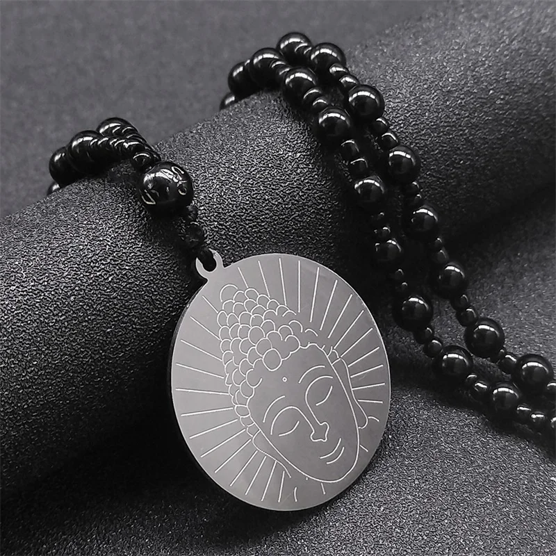 Sakyamuni Buddha Head Tathagata Necklace Stainless Steel Rosary Buddhism Meditation Necklace Buddhist Jewelry collares N972S01