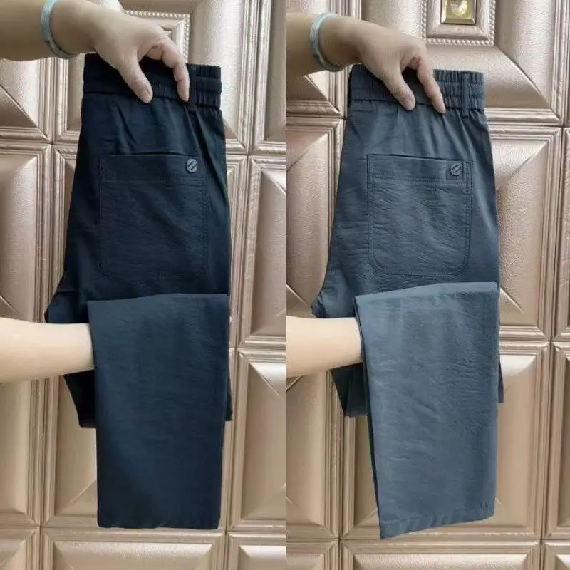 

New Ice Silk Linen Straight Leg Casual Pants Thin Summer Workwear for Men Loose Fit Comfortable Lightweight Trousers