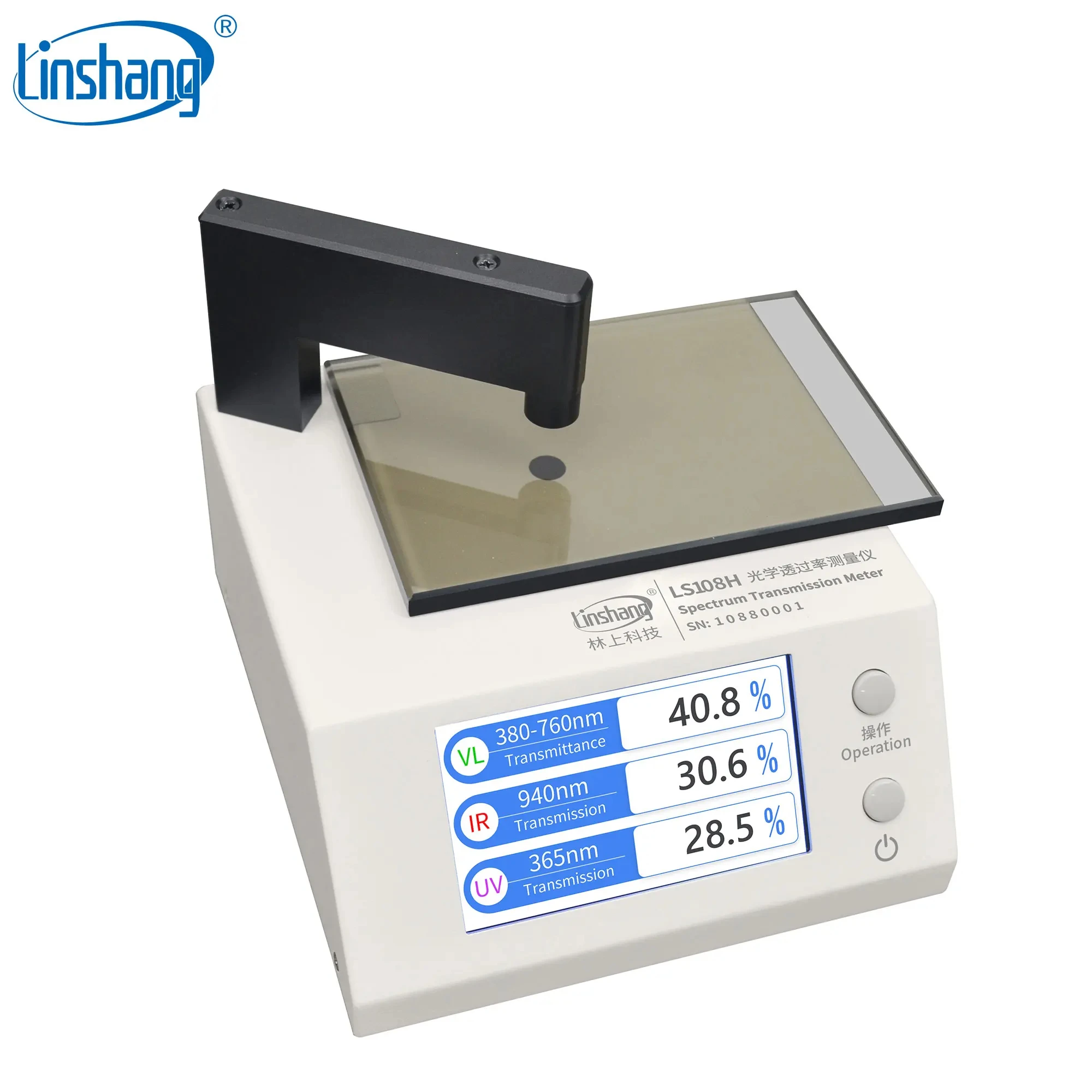 Linshang-Transmittance Meter, Transmission Meter with 365nm UV 940nm IR 380-760nm VL for Teinted Window Film Glass LS108H