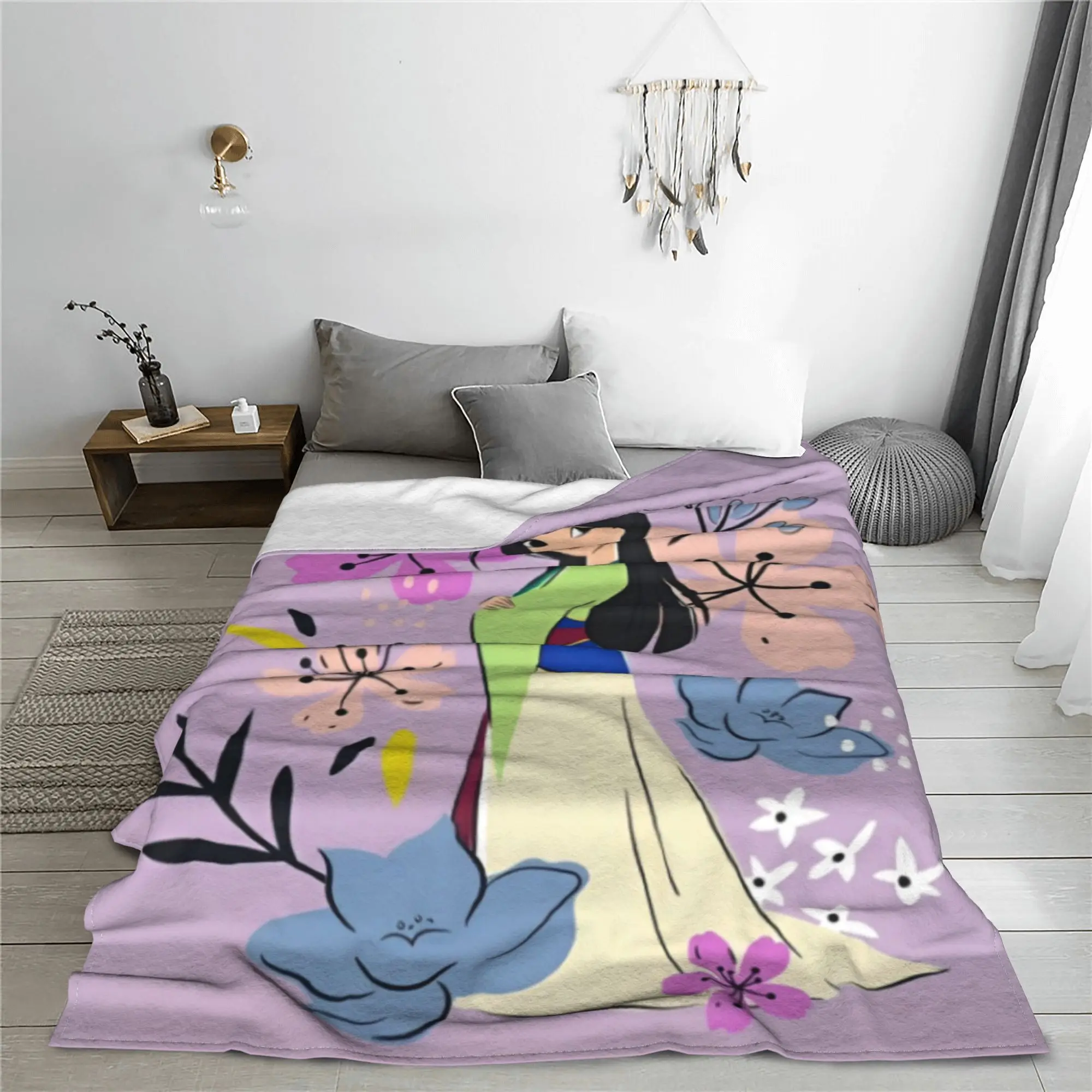 Mulan Princess Beaty Cartoon Blankets Flannel Spring/Autumn Mushu Multi-function Soft Throw Blanket Bedding Plush Thin Quilt