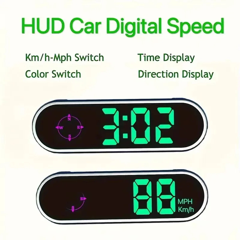 Car Headup Display GPS Digital Speedometer KMH/MPH Switchable with Colorful LED Display Clock Function for Car Truck SUV RV