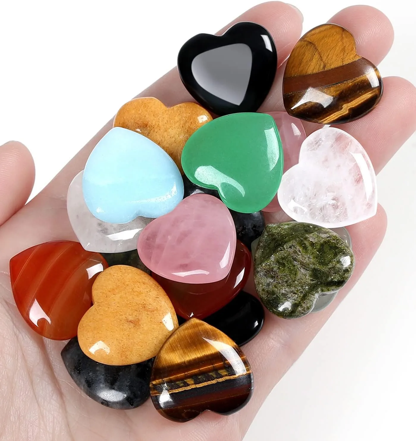 10PCS Crystals Heart Healing Stones Rose Quartz Amethyst Polished Love Stone Palm Natural Gemstones Wholesale