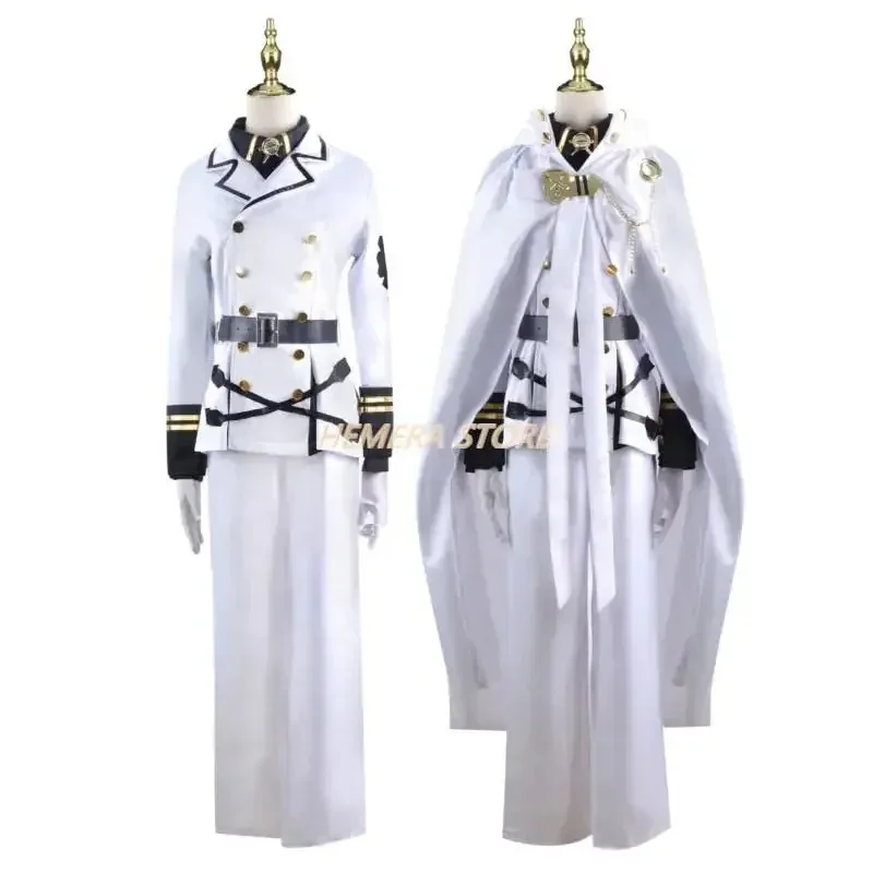 Mikaela Hyakuya Cosplay Anime Serafino della Fine Costume Cosplay Halloween Mantello Bianco Trench Pantaloni Guanti Parrucca Uniforme Gioco