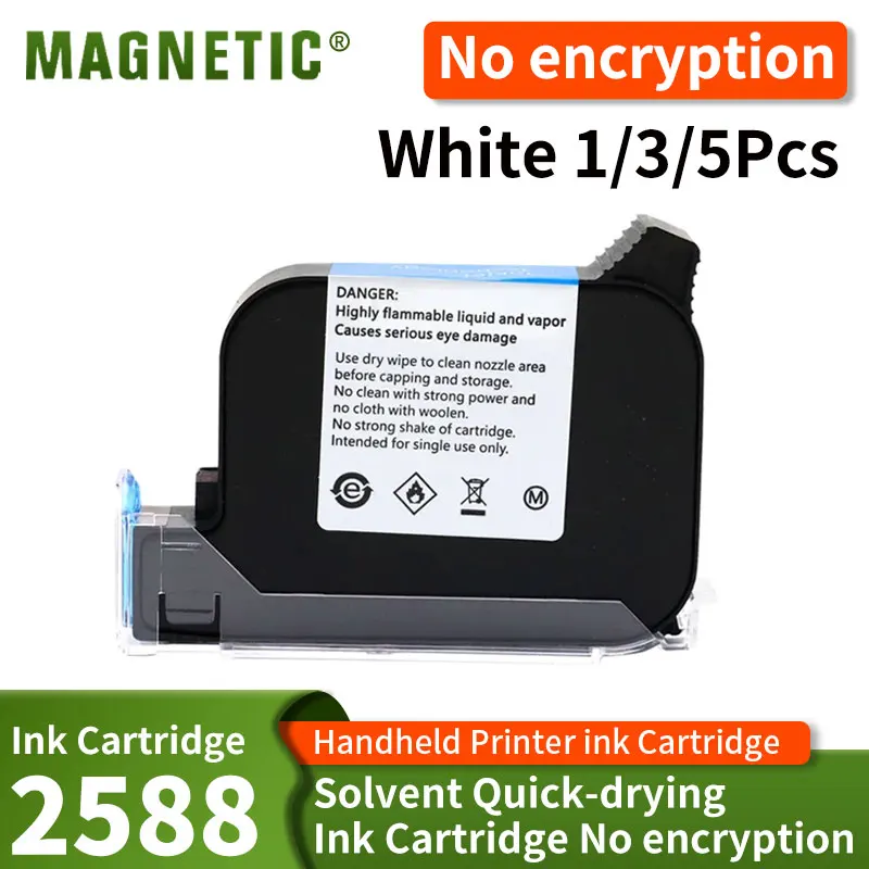 

1/3/5Pcs White 2588 Eco Solvent Ink Cartridge Handheld Printer Ink Cartridge For 600DPI Date 12.7mm Inkjet Coder No encryption