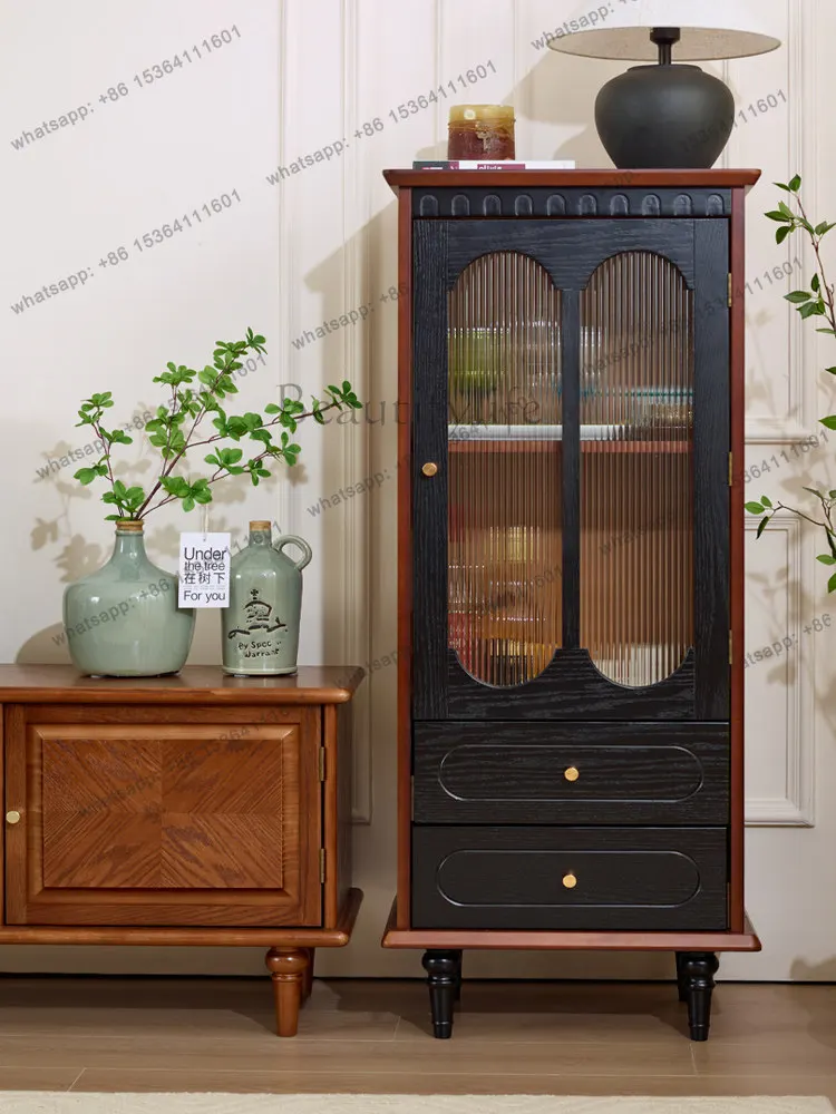 French retro style solid wood corner cabinet American black walnut premium wine cabinet