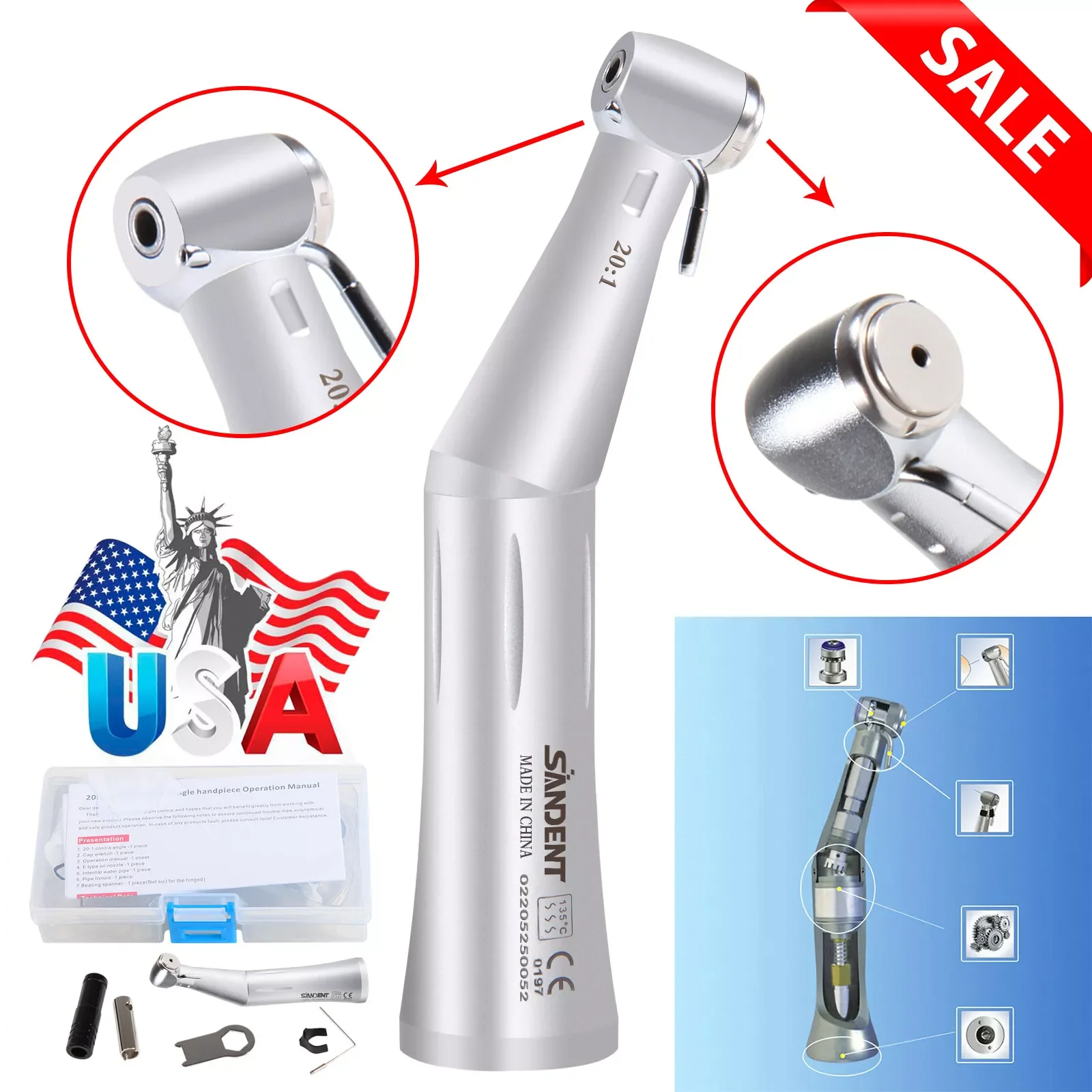 Dental Implant Surgical Handpiece 20:1(Fiber Optic LED) Contra Angle Fit NSK Implant Motor view 6