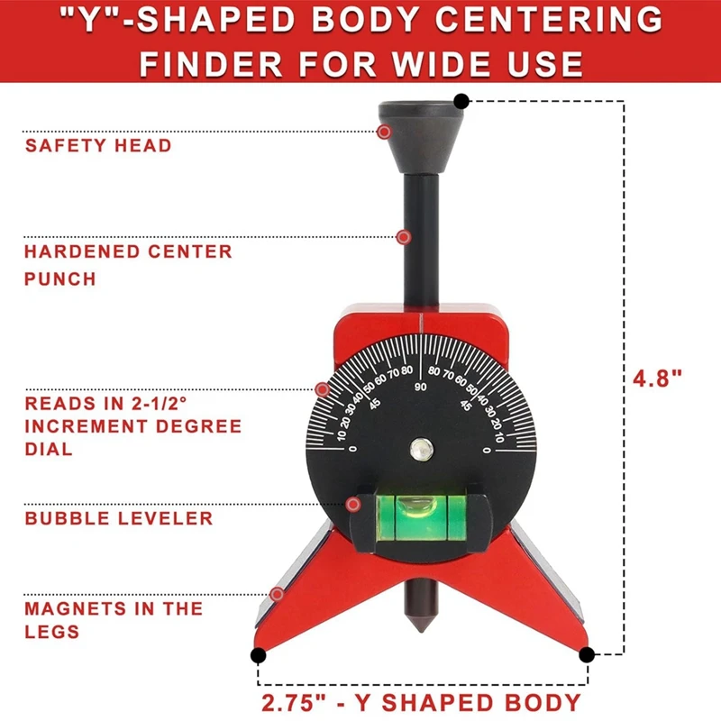 Pipe Center Finder, Pipefitter Tools With Magnetic Centering Head, Pipe Fitting Tools 2.75Inch Y-Shape With Adjustable