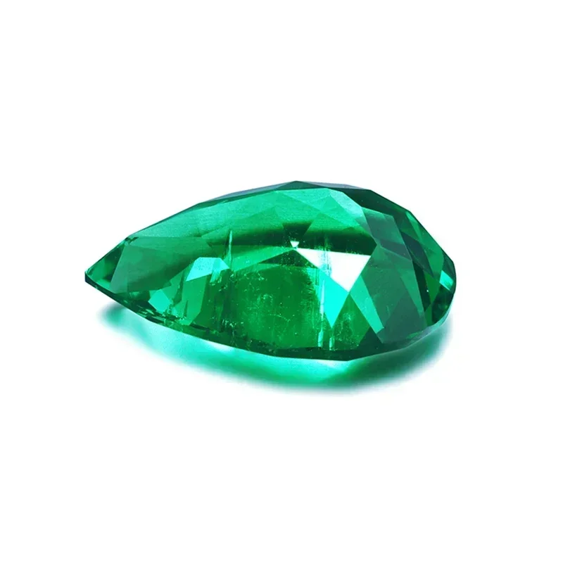 Lab Grown Colombia Emerald Pear Shape Hand-cut Hydrothermal Gemstone Beads for Jewelry Making Pendant Selectable AGL Certificate