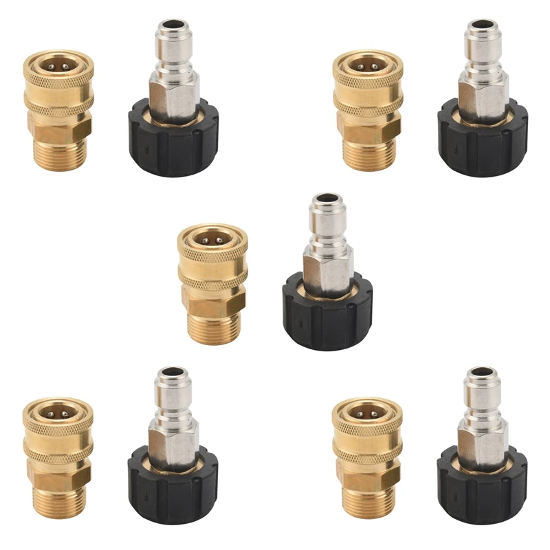 10X Pressure Washer Adapter Set, Quick Connect Kit, Metric M22 15Mm Female Swivel To M22 Male Fitting, 5000 Psi