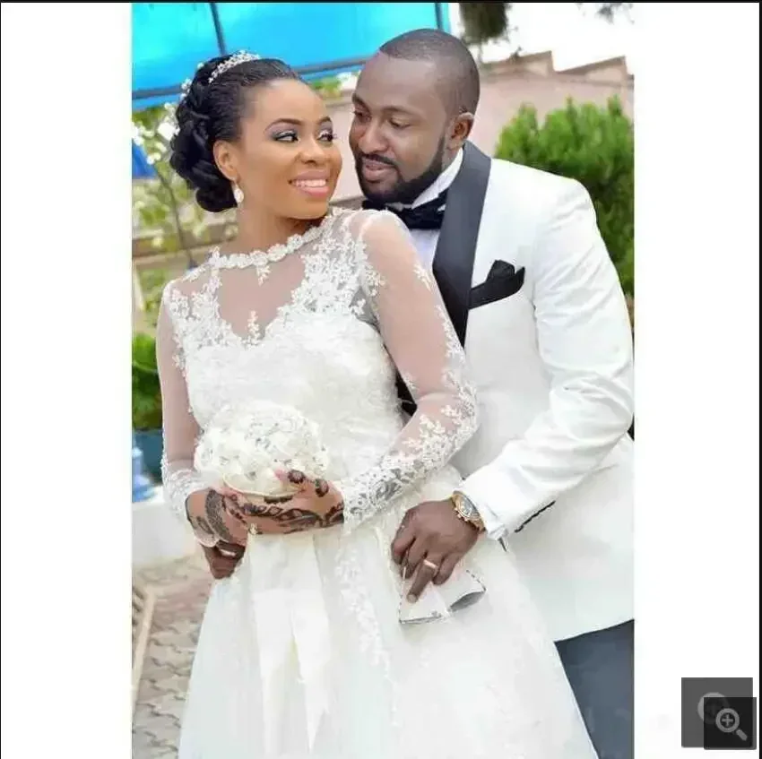 Robes de mariée personnalisées en dentelle blanche, manches longues, sud-africaines, Sexy, dos creux, perles, arabe saoudien, élégantes Bri