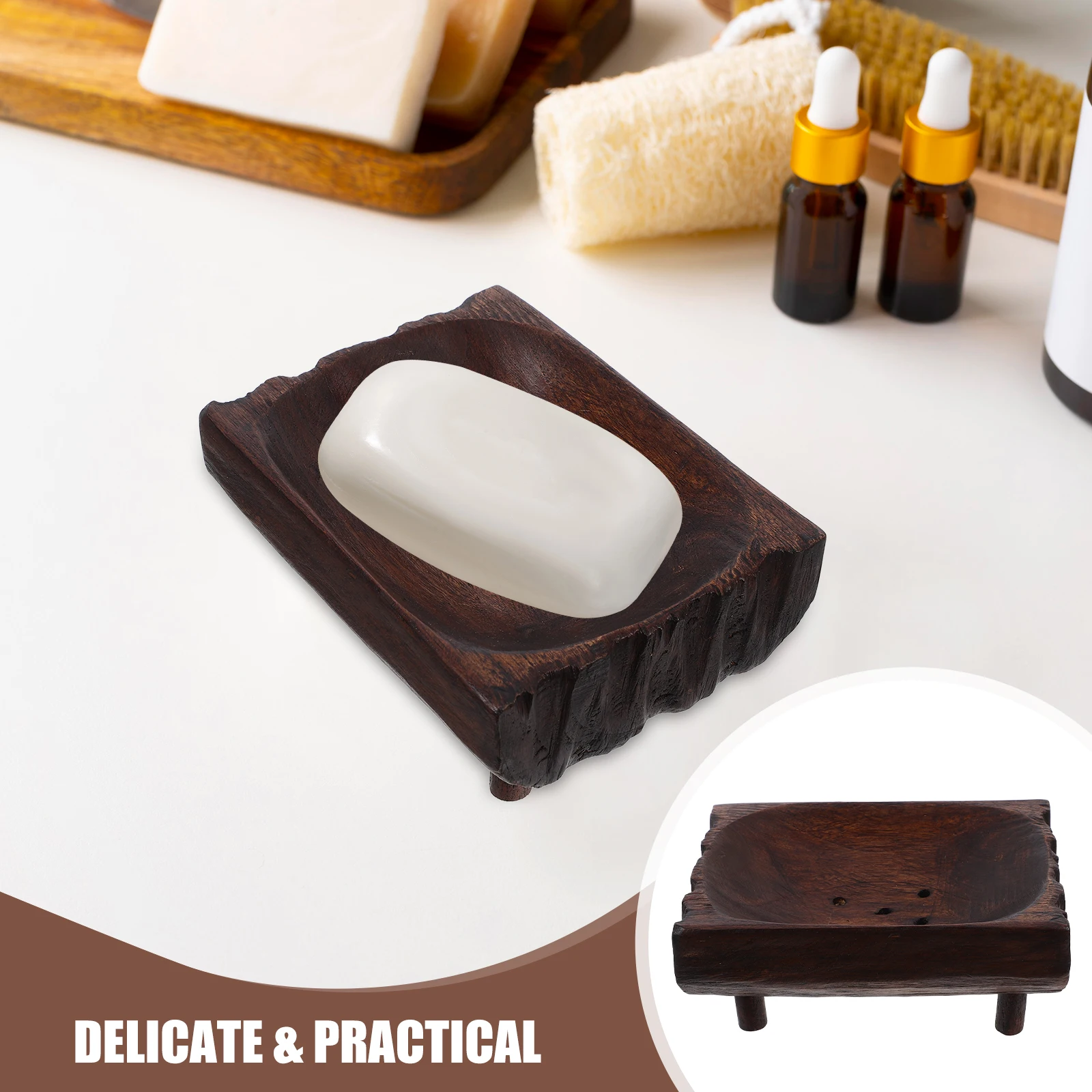 

Wooden Soap Storage Box Brown Soap Tray Creative Stand Bathroom Holder For Home Hotel Use Space Saving Rack Drainage