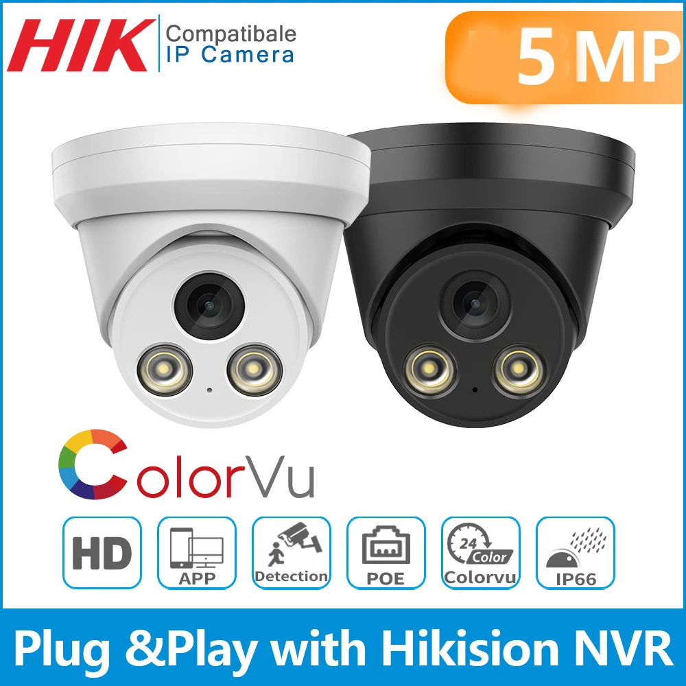 Hikvision Compatible IP Camera 5MP HD 2.8MM ColorVu Dome POE Home Security Protection Built-in Mic CCTV Surveillance Video IPC