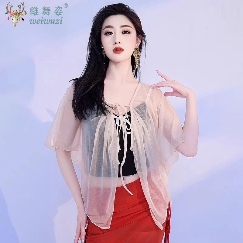 Top do tańca brzucha ubrania do ćwiczeń tanecznych klasyczny kardigan z gazy top do tańca kobiety chiński strój do tańca nowoczesnego okrycie treningowe