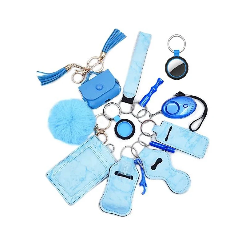 12pcs Safety Keychain Set For Women Self Defense Key chain Set with Alarm and Card Holder Bottle