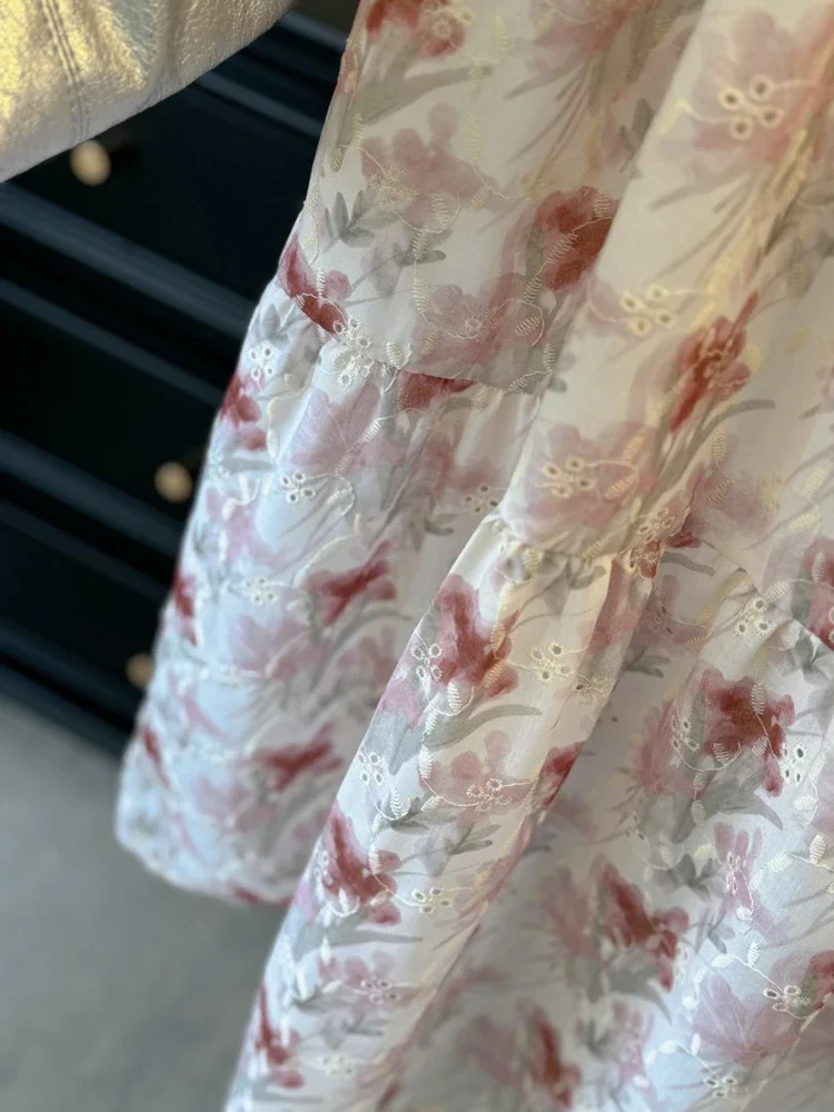 Retro spódnica w kwiaty dla kobiet 2025 letnia nowa moda słodka spódnica trapezowa Temperament długa spódnica w pasie