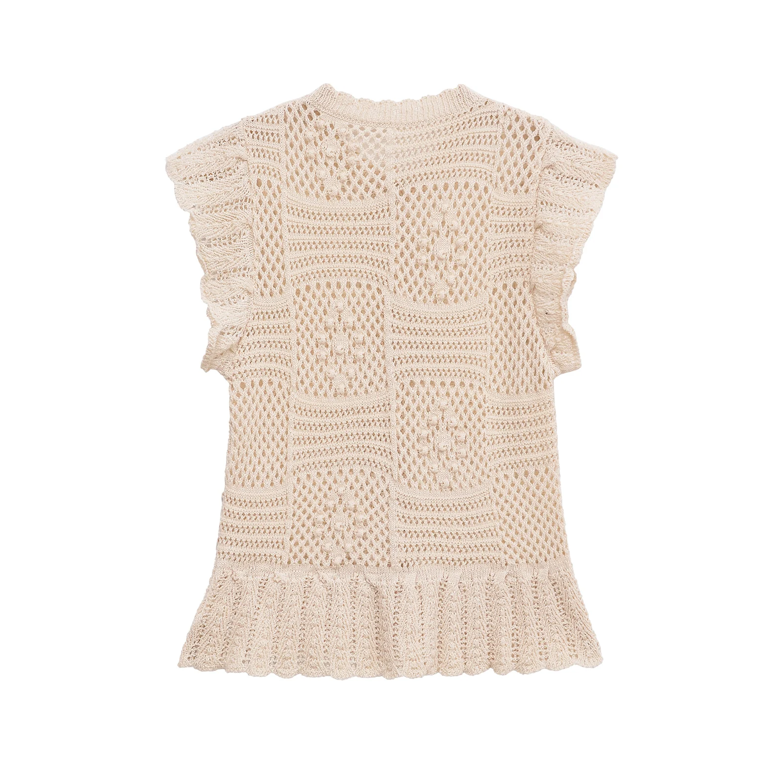 Dames Vintage Wit Gelamineerd Jacquard Mesh Gebreid Vest Single Breasted Sexy Modieus Vrijetijdskleding Veelzijdig 5802026