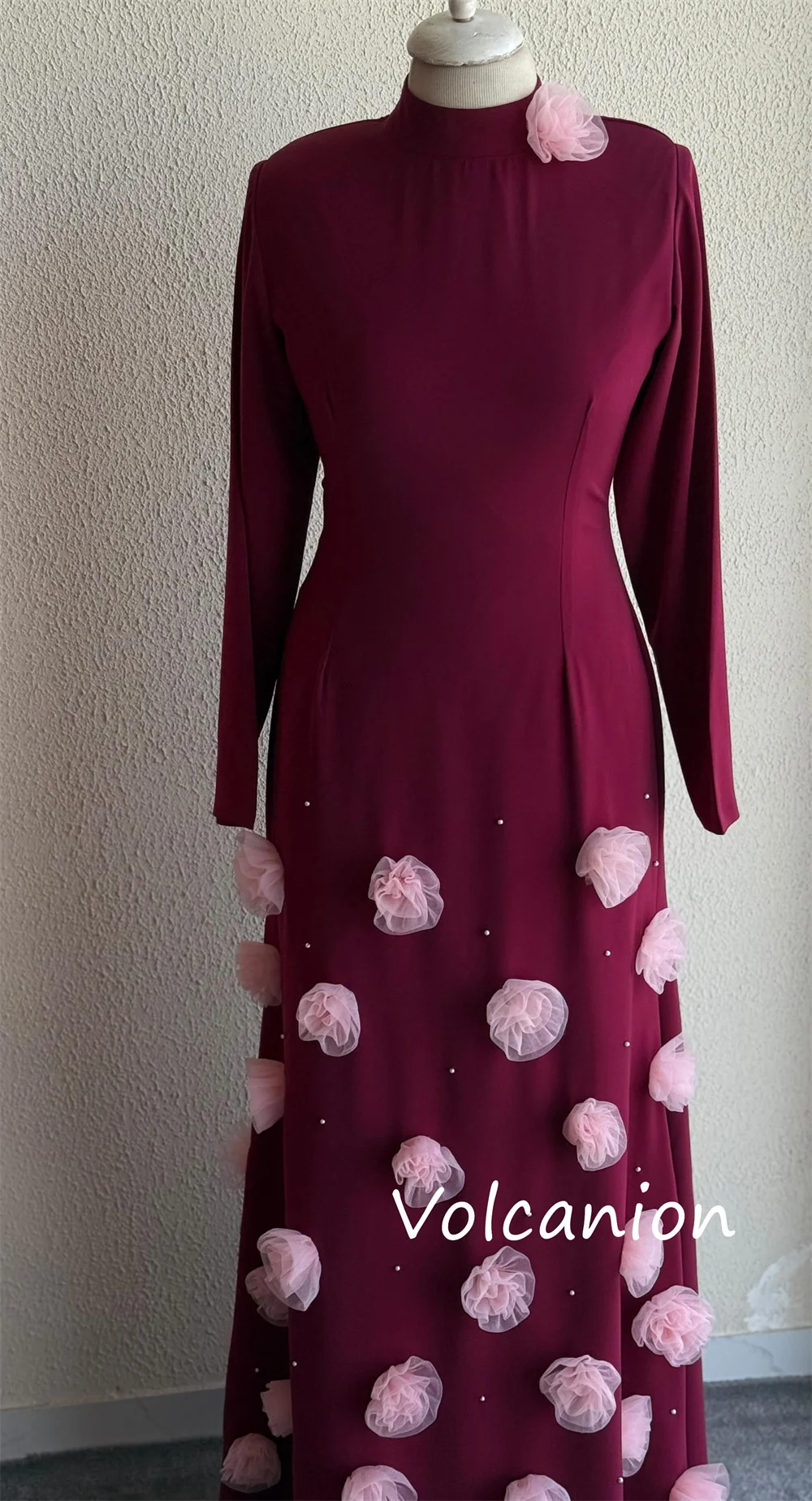 Personalizado pastrol jérsei flor a linha gola alta vestidos longos sob medida ocasião estilo chinês requintado