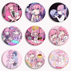 Pin de botón de dibujos animados Kawaii Menhera Chan, Ctue creativo, broche de estilo rosa de Anime, insignia, accesorios de decoración de bolso, joyería