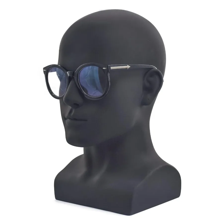 หุ่นโชว์ศีรษะชาย PVC สีดำด้าน สำหรับวิก หมวก หูฟัง คอนโซลเกม และเครื่องประดับ โชว์สินค้า สมจริง