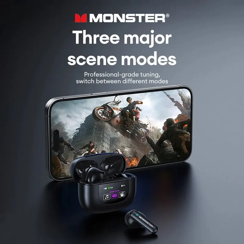 Monster XKT20 bezprzewodowe słuchawki Bluetooth 5.4 wyświetlacz LED gamingowy zestaw słuchawkowy słuchawki sportowe dźwięk HIFI słuchawki douszne o niskim opóźnieniu nowość