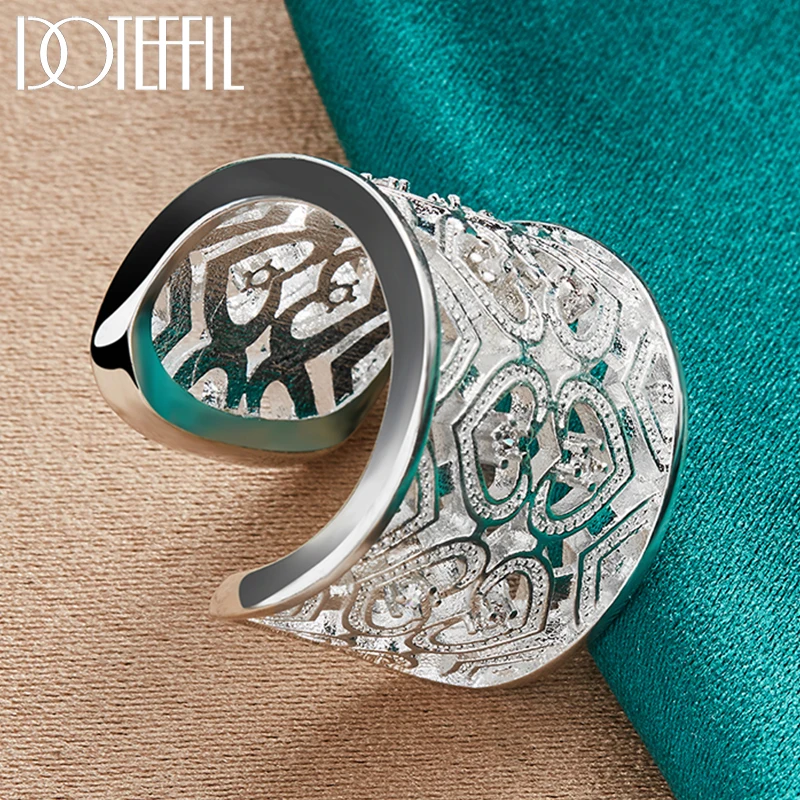 DOTEFFIL 925 Sterling Silver Big Net Weaving Ring For Women Wedding Engagement Party Fashion Charm Jewelry