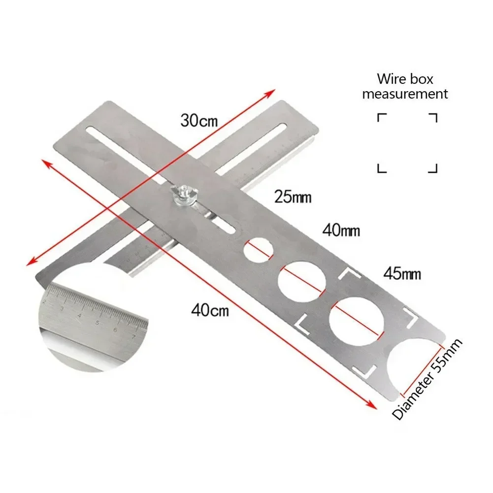 1pc Multi-Functional Stainless Steel Ceramic Tile Hole Locator Ruler Adjustable Punching Hand Tool For House Decorated Work