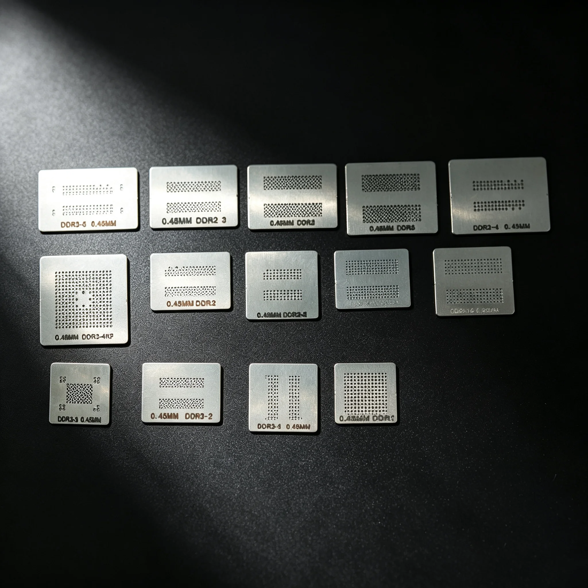 BGA Reballing Stencils Direct Heating Solder Ball Steel Template For DDR Memory BGA IC Reball Station 14 pcs kit