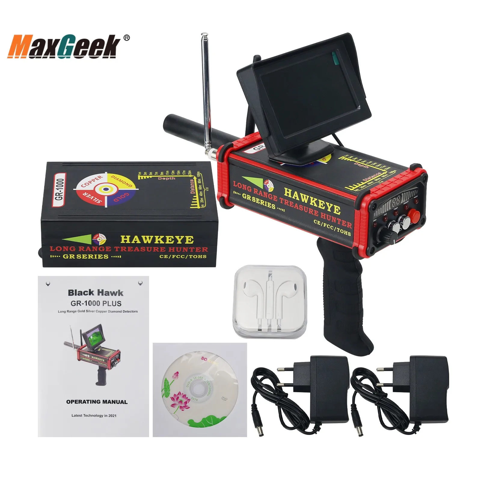 Imagem -06 - Maxgeek Hawkeye Gr1000 Plus Gold Detector Long Range Treasure Hunter Localizador de Ouro Detector de Metal com Tela