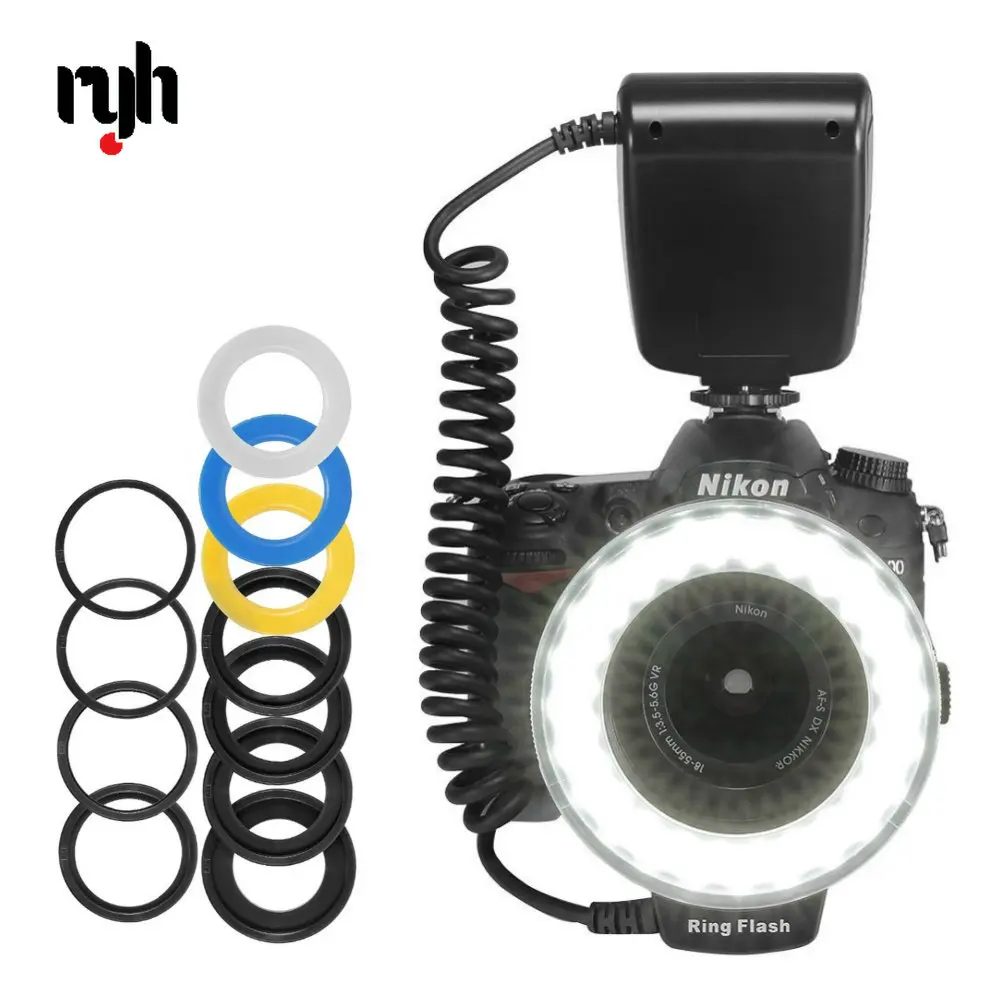 

HD-130 Macro LED Ring Flash Bundle with 8 Adapter Ring for Canon Nikon Pentax Olympus Panasonic DSLR Camera Flash V HD130