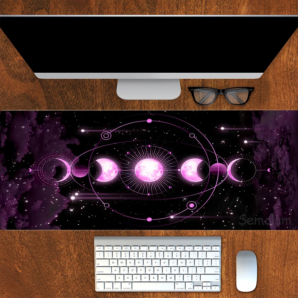 

Pink Star and Moon Art Gaming Mouse Pad | Non-Slip Rubber Desk Mat for PC | Stitched Edge Various Sizes 40x90cm | Office Pads