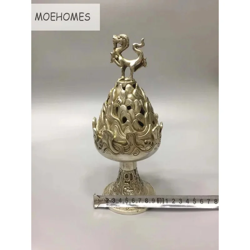 MOEHOMES Decorated antique Tibet Silver dragon Pine tree statue censer home decoration metal handicraft incense burne