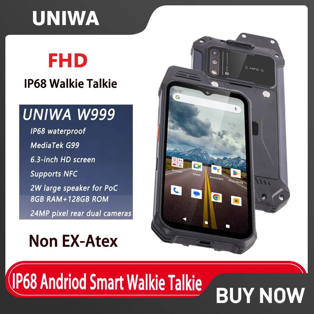 UNIWA W999 IP68 Waterproof Rugged Smartphone Walkie Talkie Helio G99 8GB+128GB 6.3“ FHD 5000mAh Battery Andriod 13 Cell Phone