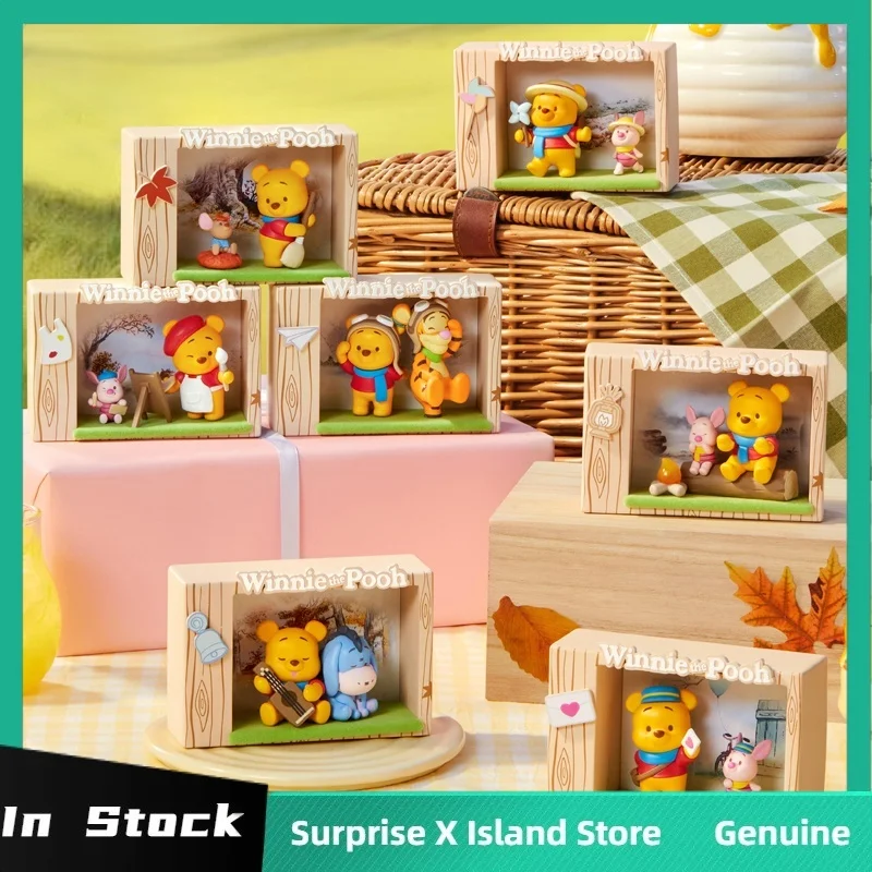 

Подлинная серия Disney Winnie The Pooh Autumn Adventure, слепая коробка, фигурки из ПВХ, декор для рабочего стола, игрушки-сюрпризы, подарки на Хэллоуин для детей