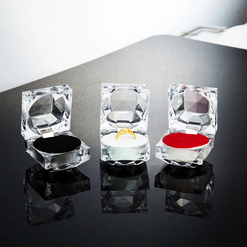 Transparent Crystal Ring Box Jewelry Packaging Box High Quality Acrylic Earring Wedding Storage Clear Packaging Gift Case