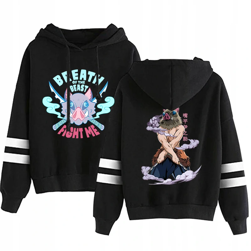 

New Anime Hashibira Inosuke Printed Pullover Fashion Women Men Hoodies Long Sleeve Casual Hooded Stripe Sweatshirt