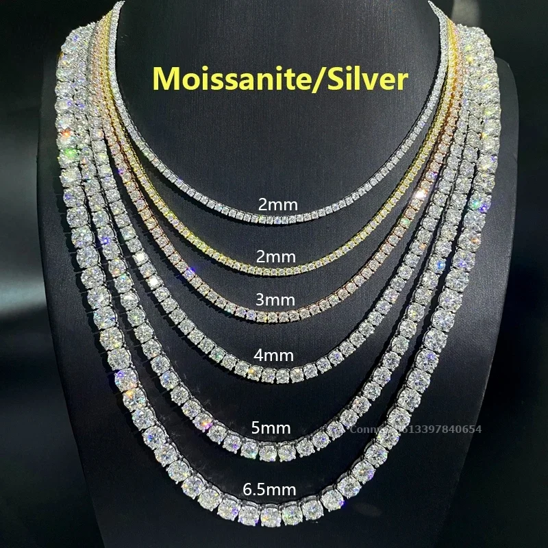 Factory Wholesale Moissanite Jewelry 925 Silver H ip Hop Rock Diamond Chain 2mm 3mm 4mm 5mm 6.5mm VVS Moissanite