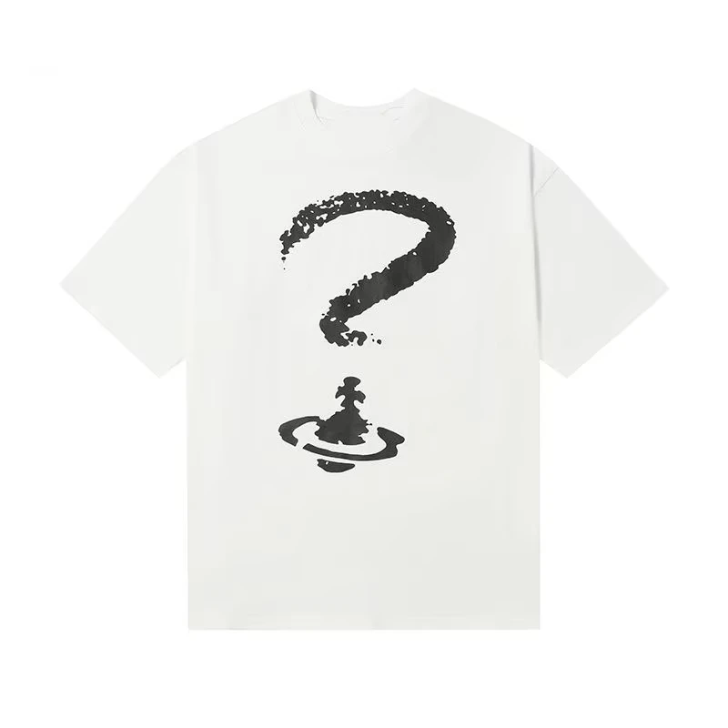 2026 New European Trend Question Mark and Comfortable High-street Pure Cotton Breathable T-shirt for Both Men and Women Summer