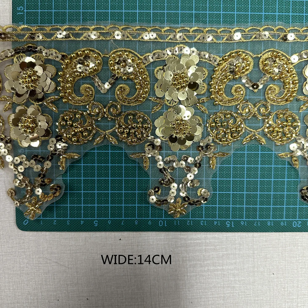 4.5yards Hot sell embroidery flowers sequins lace rhinestone wedding dress accessories diy