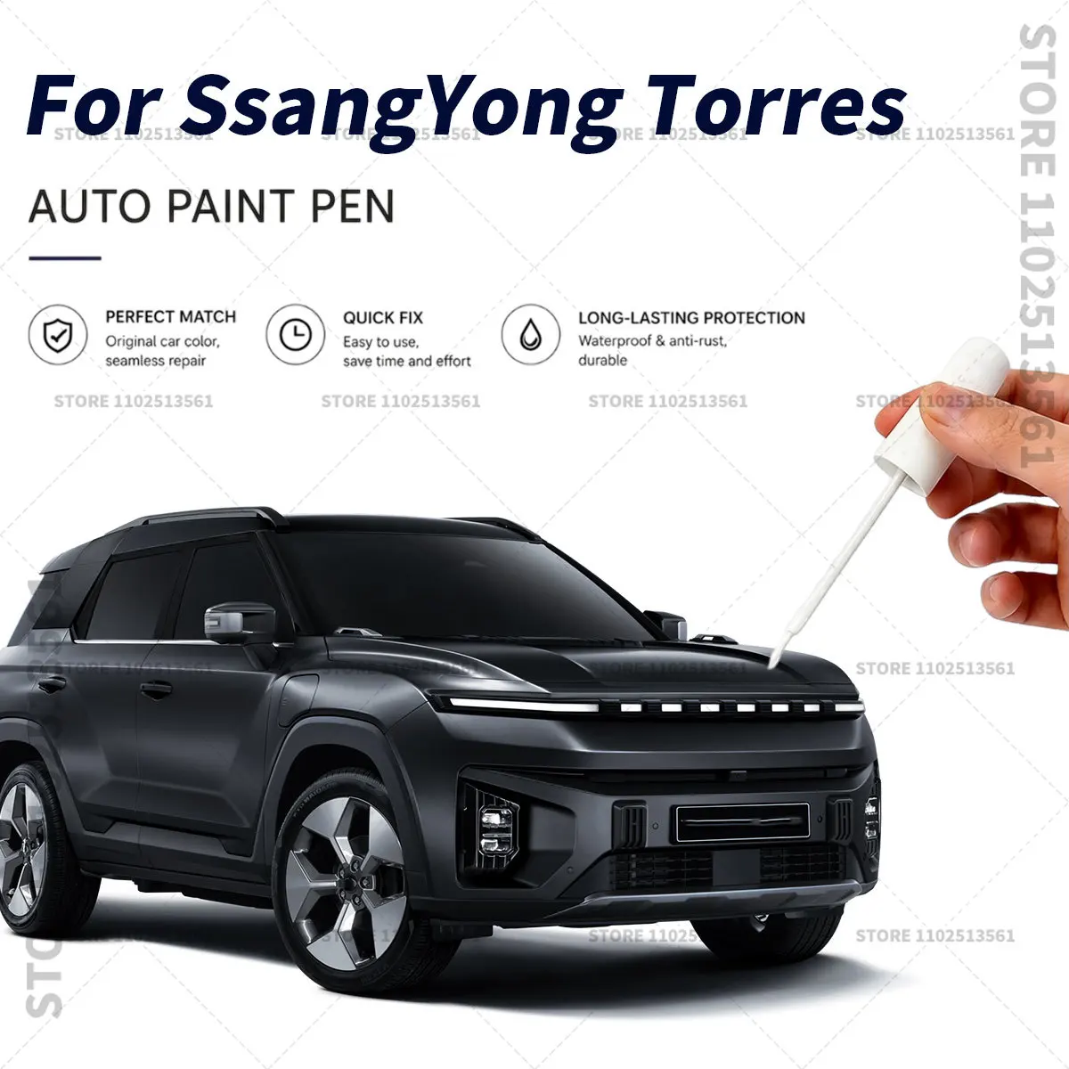 Car Paint Repair Pen Touch Up Paint Brush Scratch Remover for Deep Scratches and Marks For KGM SsangYong Torres White Black Blue